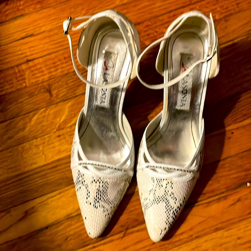 End of Summer Sale snakeskin pointed toe heels with rhinestone with ankle straps